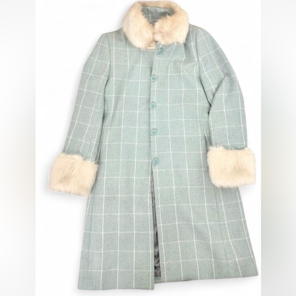 Gianni Feraud Women’s Wool Blend Coat with Faux Fur Trim Mint Green